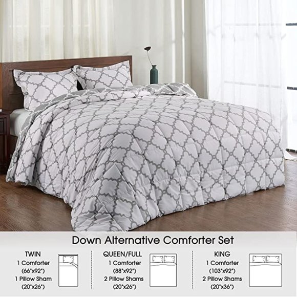 New King or Queen  Size Comforter Set -   Reversible Down Alternative - Picture 3 of 6